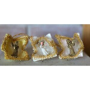Rare Vintage Handmade Angel Diorama Christmas Ornaments w Angel Hair MCM